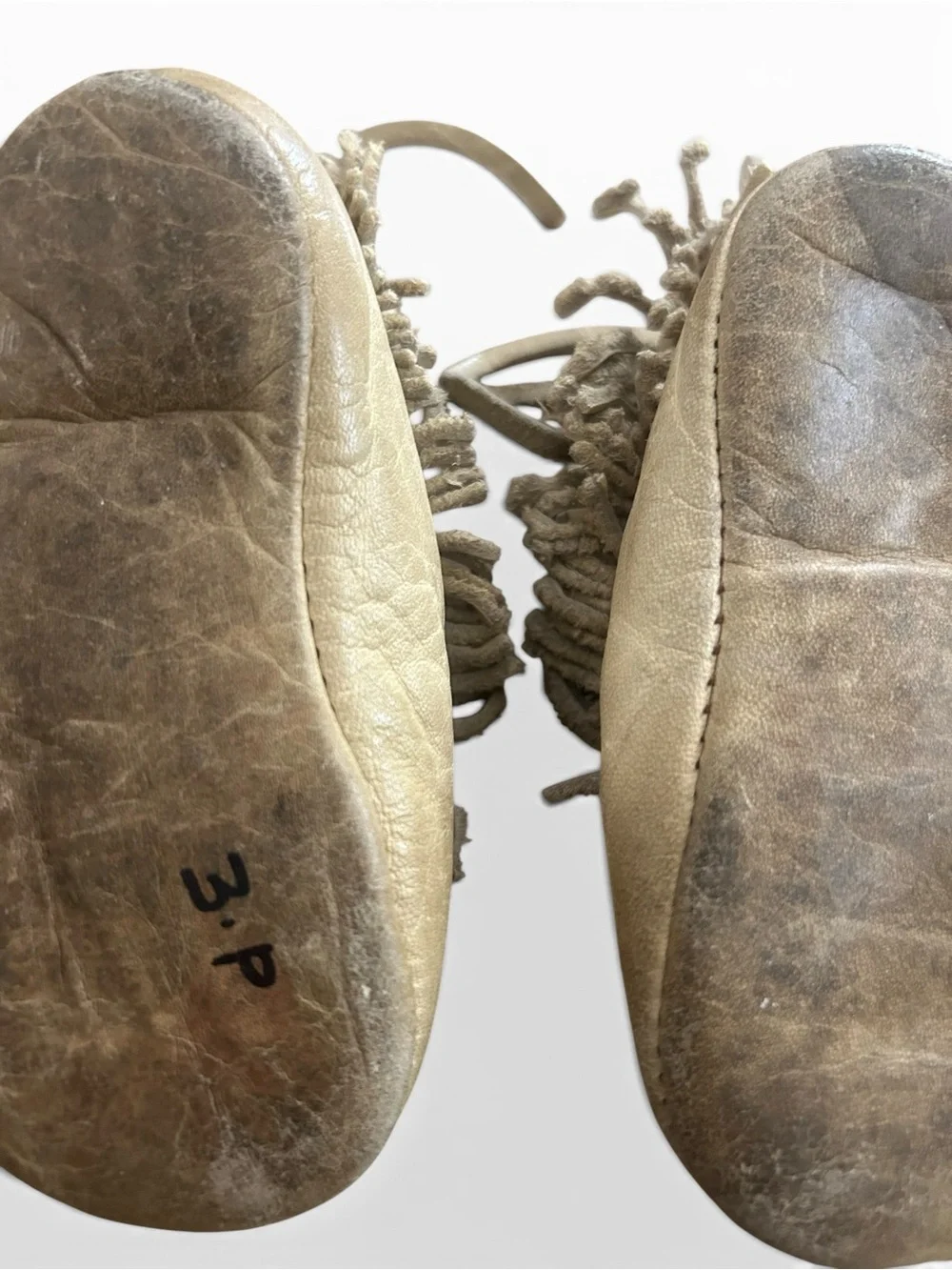 Vintage Baby 6.5 Fringe Moccasin Shoes in Cream with Bead Detail